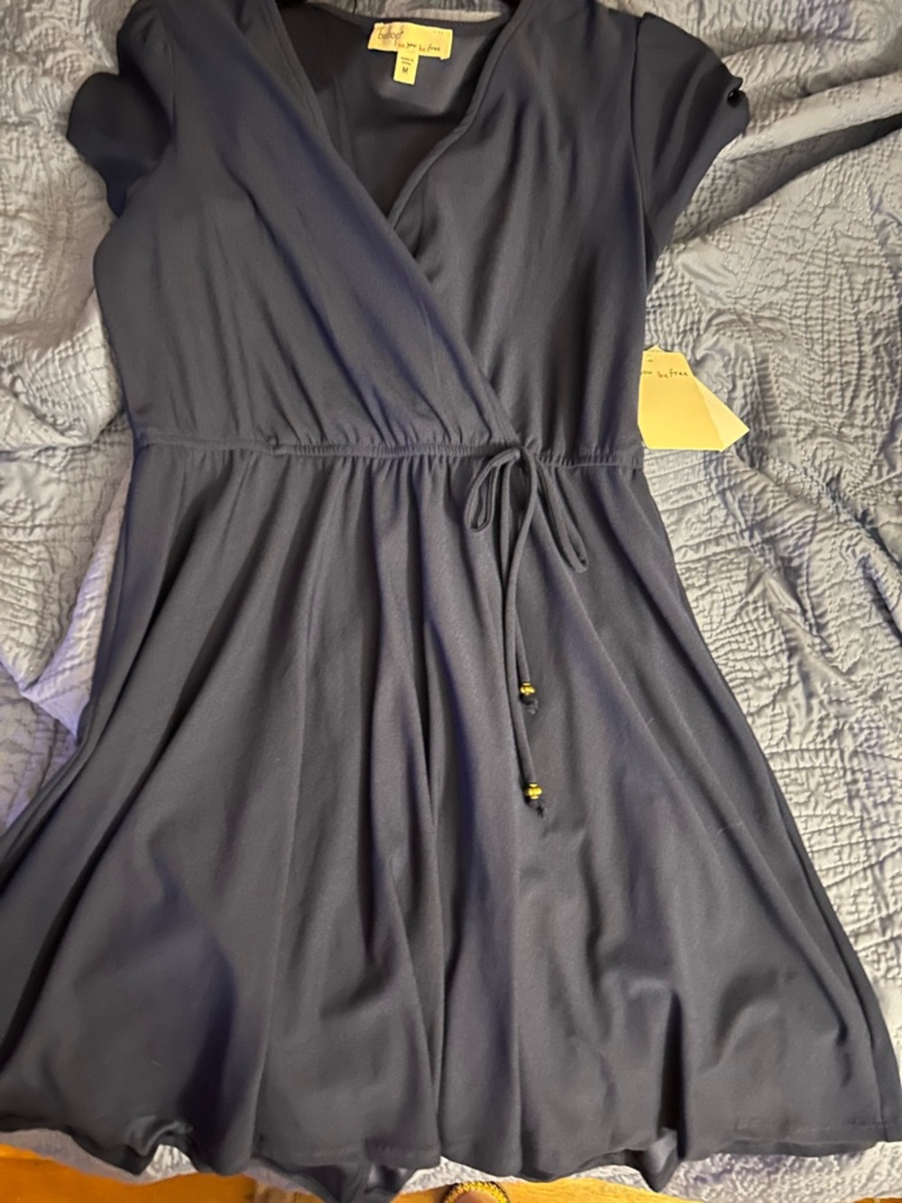 BeBop Navy Wrap-Front Midi Dress with Tie Detail